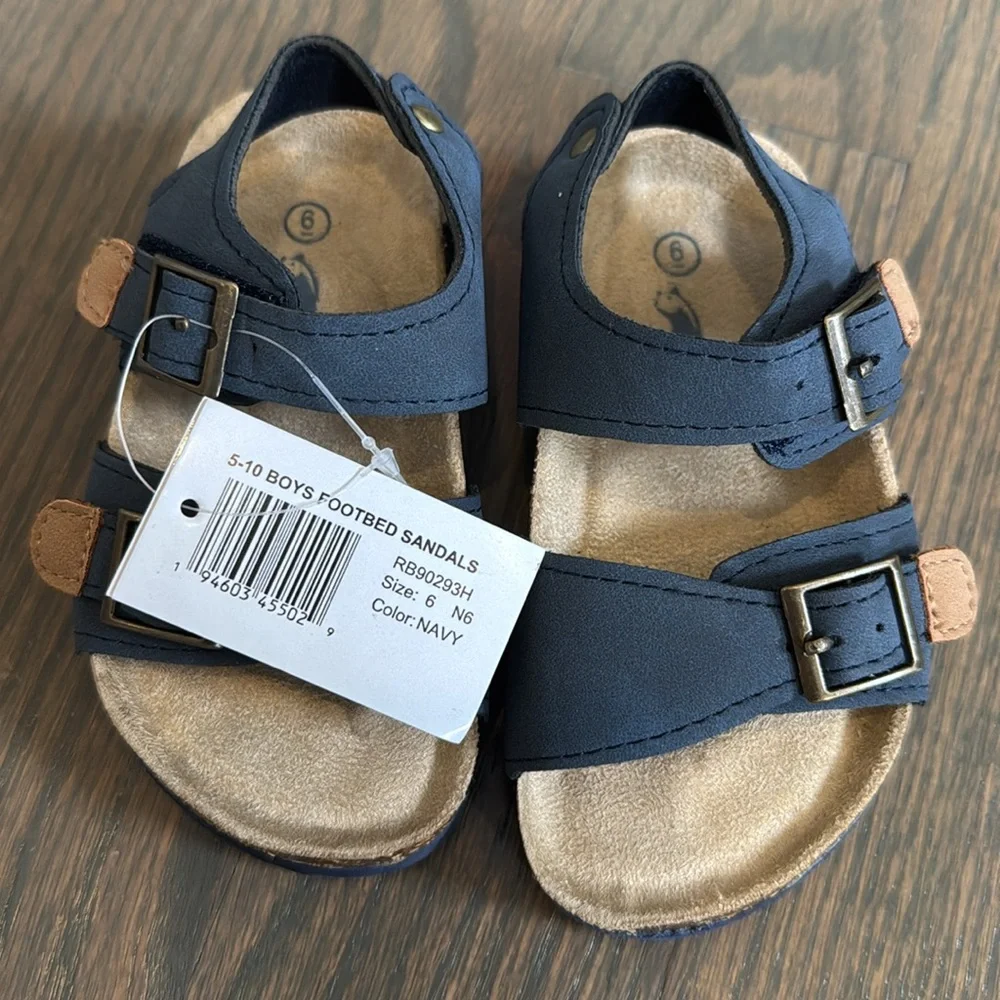 NWT Rugged Bear Toddler Navy Footbed Sandals Size 6